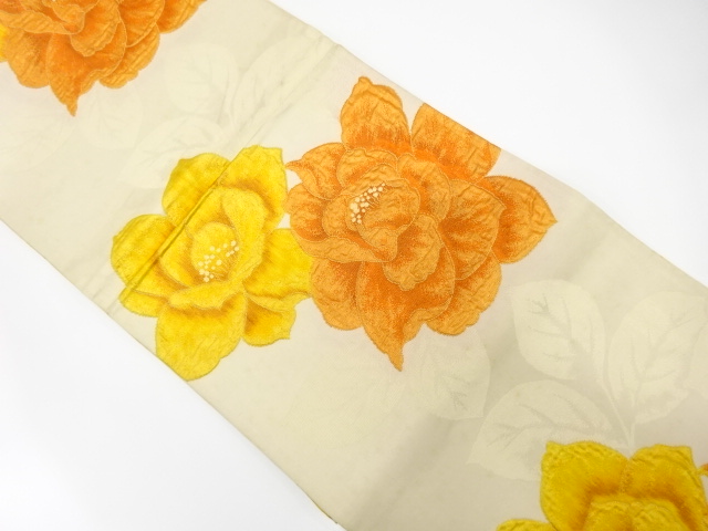 JAPANESE KIMONO / ANTIQUE FUKURO OBI / SILK / WOVEN FLOWERS